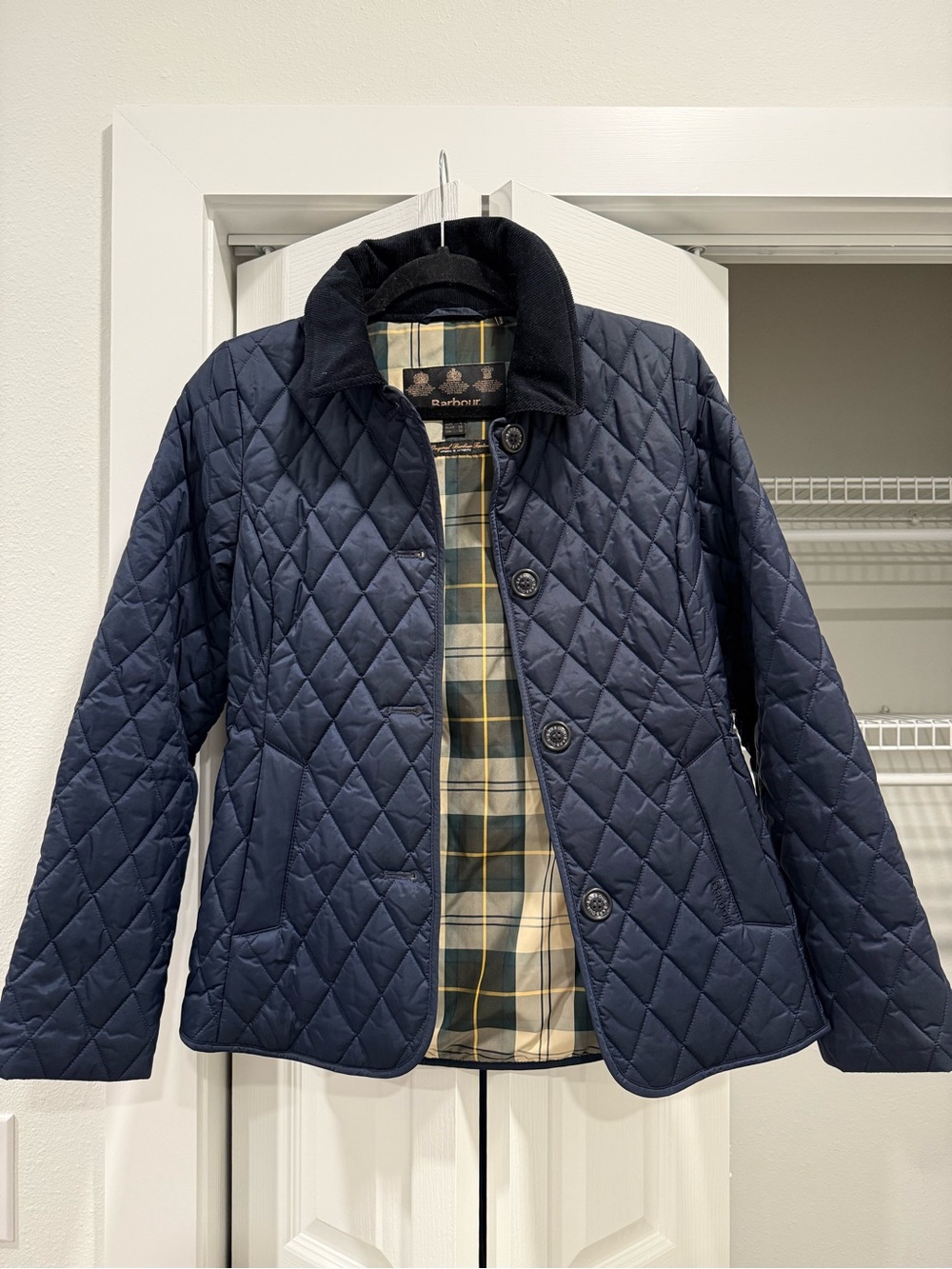 Women’s Barbour Quilted Navy Jacket with Corduroy Collar